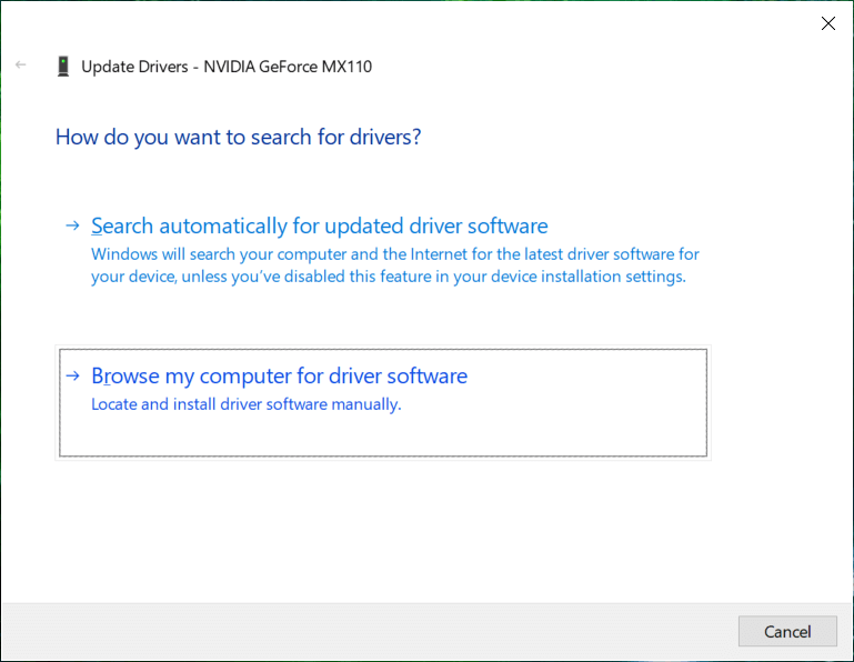 Seleccione Examinar mi computadora para el software del controlador
