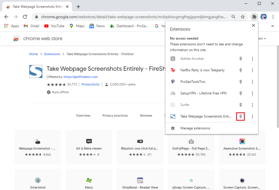 puteți fixa extensia pentru a o vizualiza lângă pictograma extensiei. | Cum să faci o captură de ecran pe Netflix