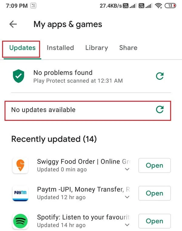 Klik perbarui untuk menginstal pembaruan baru