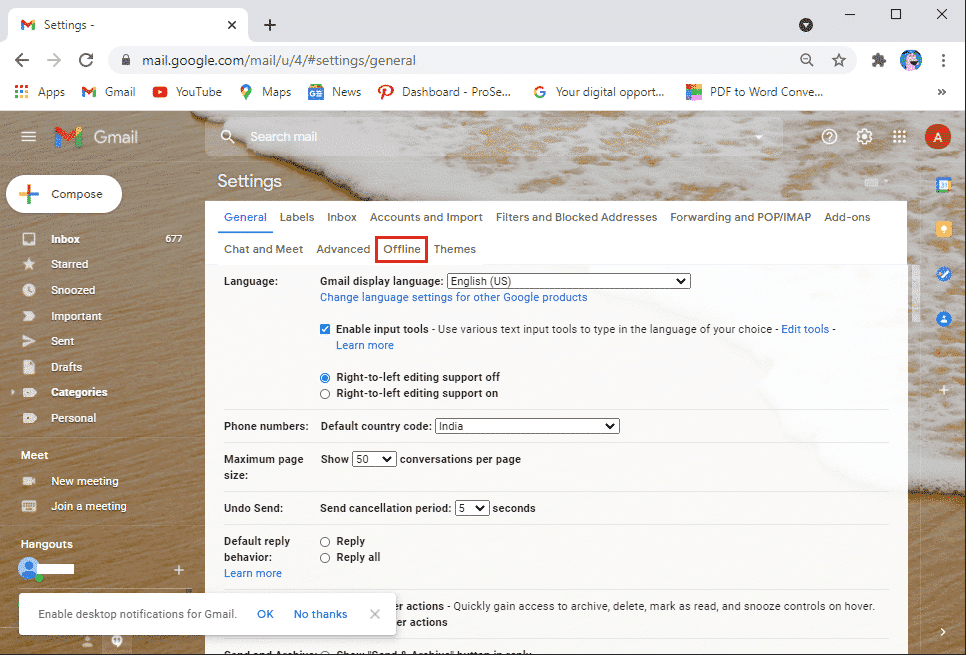 Buka tab offline dari panel di atas