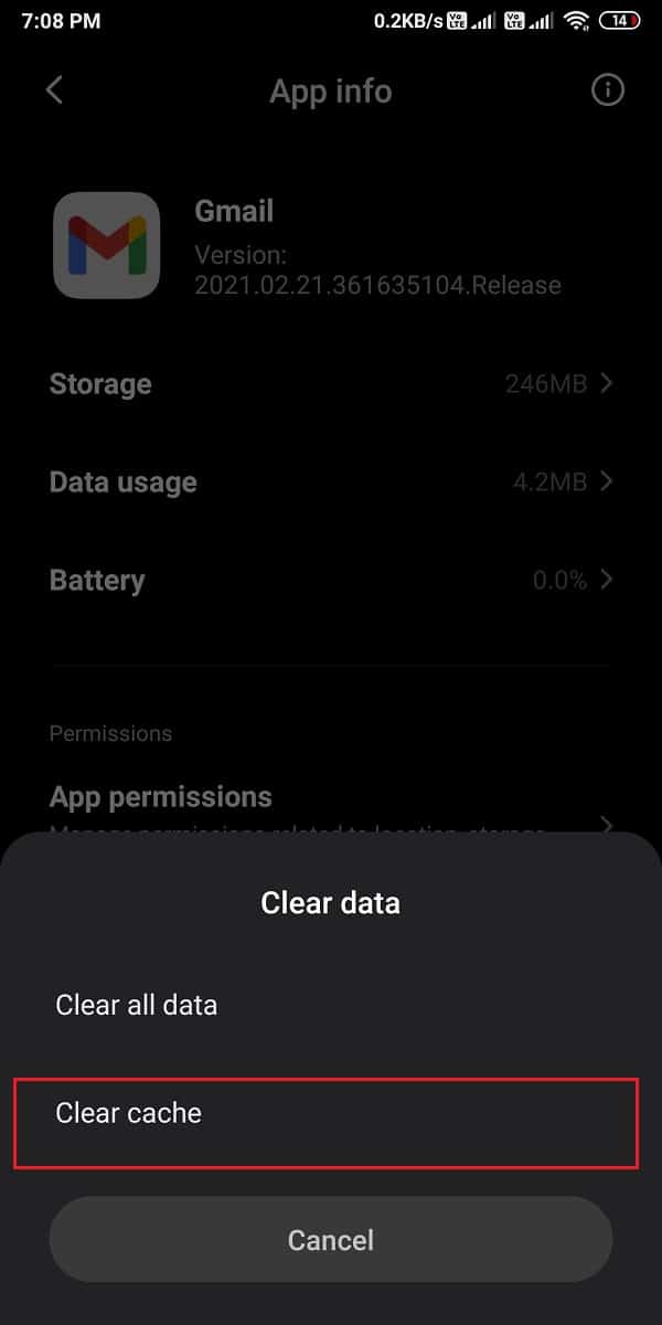 Pilih hapus cache dan klik OK | Perbaiki email yang macet di kotak keluar Gmail