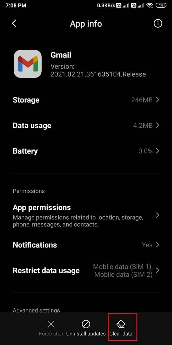 Klik hapus data dari bagian bawah layar