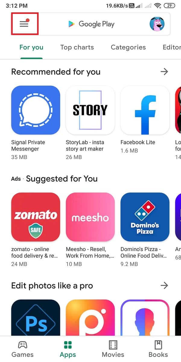 Klik pada tiga garis horizontal atau ikon hamburger | Perbaiki email yang macet di kotak keluar Gmail