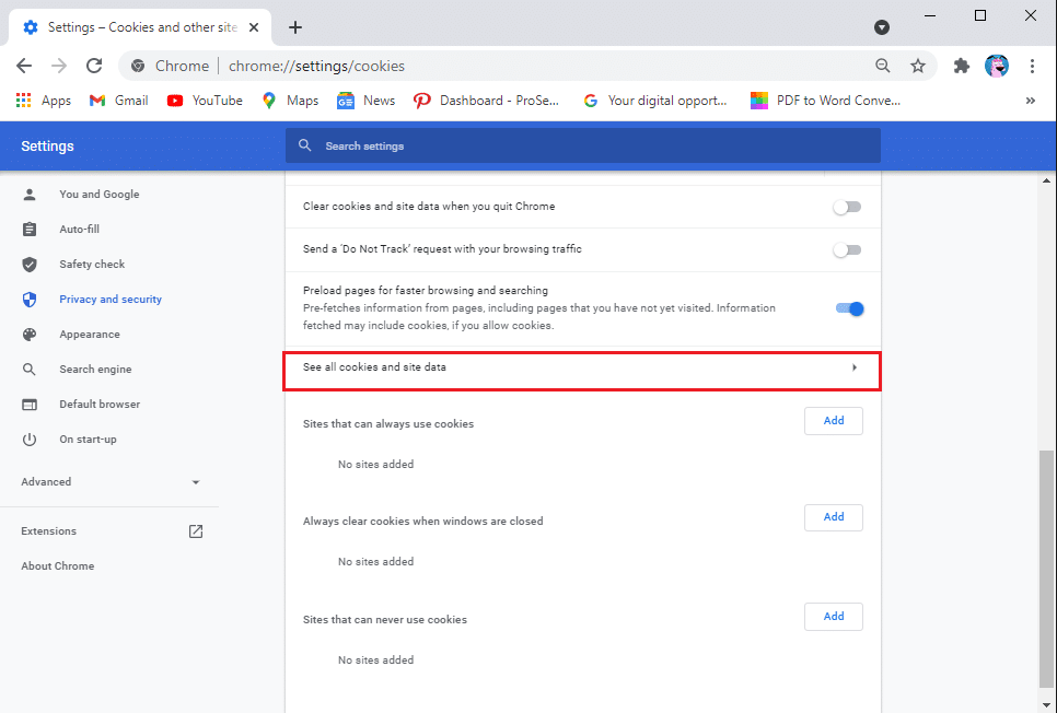 Klik lihat semua cookie dan data situs