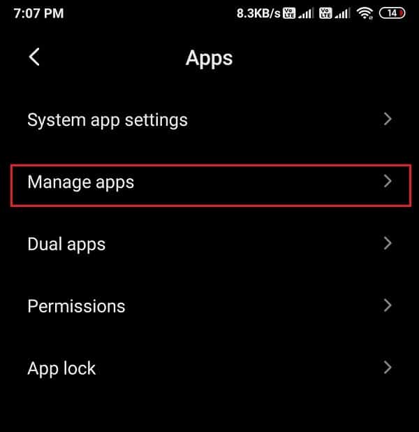 Cliquez sur gérer les applications