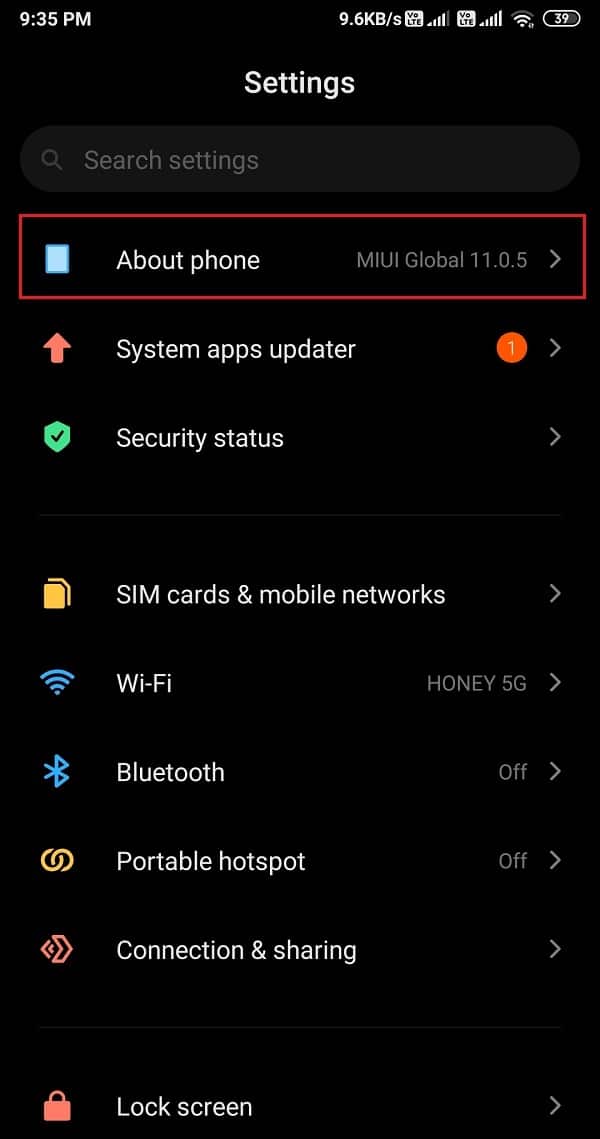 Cliquez sur la section à propos du téléphone | Réparer Instagram DM ne fonctionne pas
