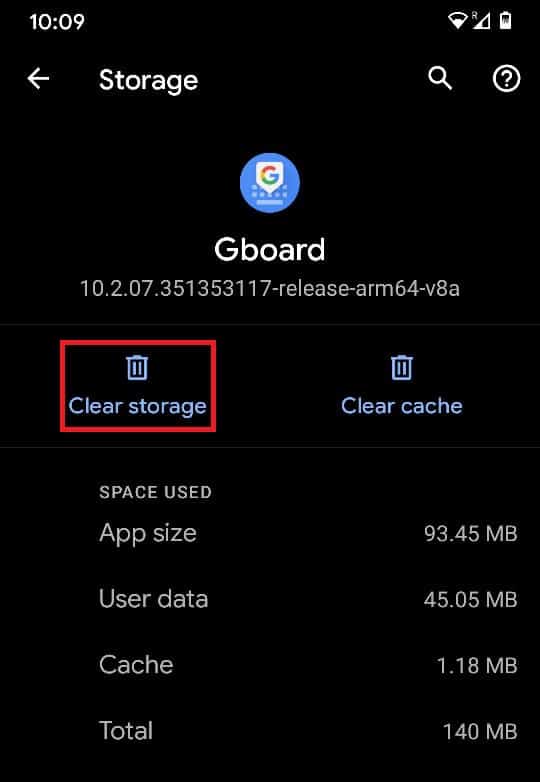 Atingeți Ștergeți stocarea pentru a șterge toate datele | Cum să ștergeți cuvintele învățate de pe tastatură pe Android