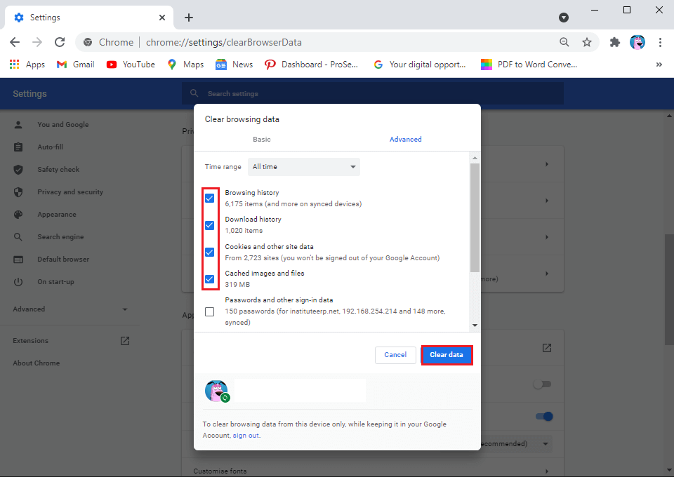 最後，單擊窗口底部的“清除數據”。