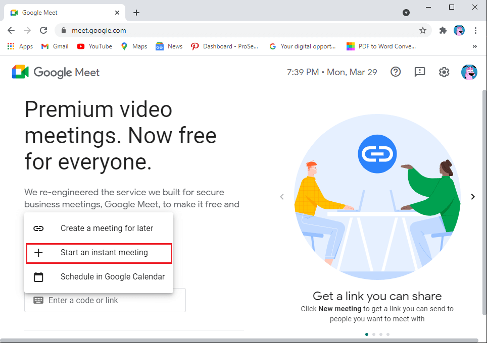 選擇“開始即時會議”。