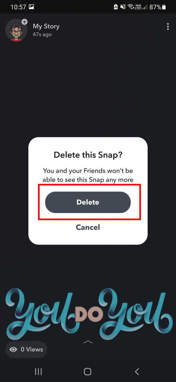 appuyez sur l'option Supprimer dans la boîte de confirmation.