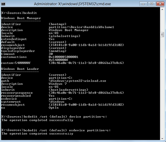 bcdedit osdrive implicită