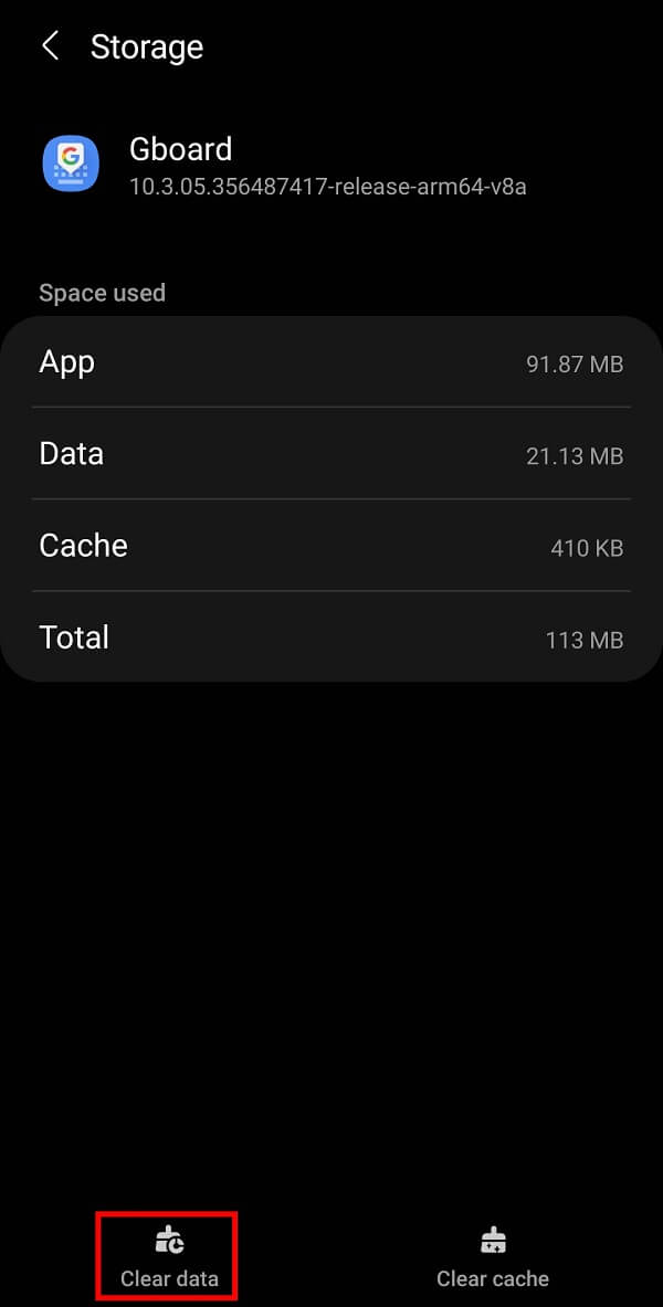 Enfin, appuyez sur Effacer les données pour tout effacer de l'historique de votre clavier.