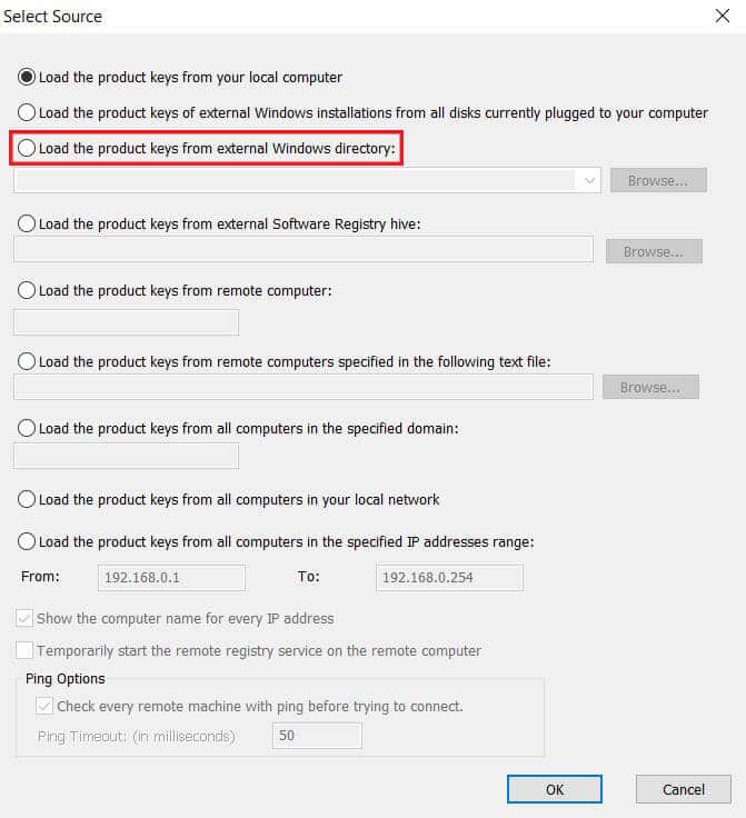Klik 'Muat kunci produk dari direktori Windows eksternal'