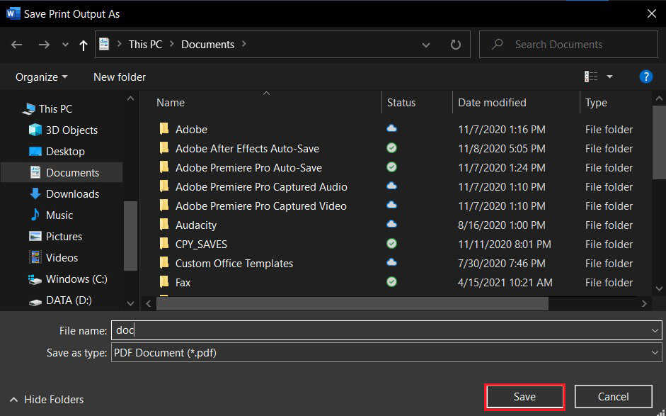 Renommez le document et cliquez sur enregistrer | Comment imprimer lorsque vous n'avez pas d'imprimante