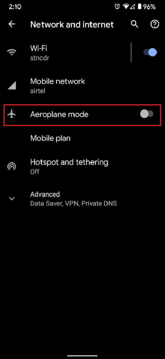 Activer le mode avion | Correction du réseau cellulaire non disponible pour les appels téléphoniques