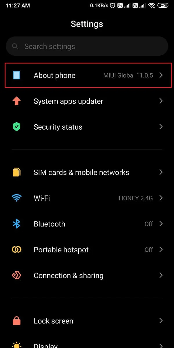 Accédez à la section À propos du téléphone. | Comment désactiver les applications de démarrage automatique sur Android