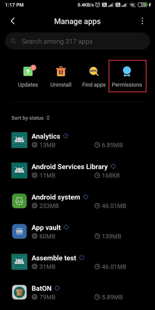Ouvrez la section des autorisations. | Comment désactiver les applications de démarrage automatique sur Android