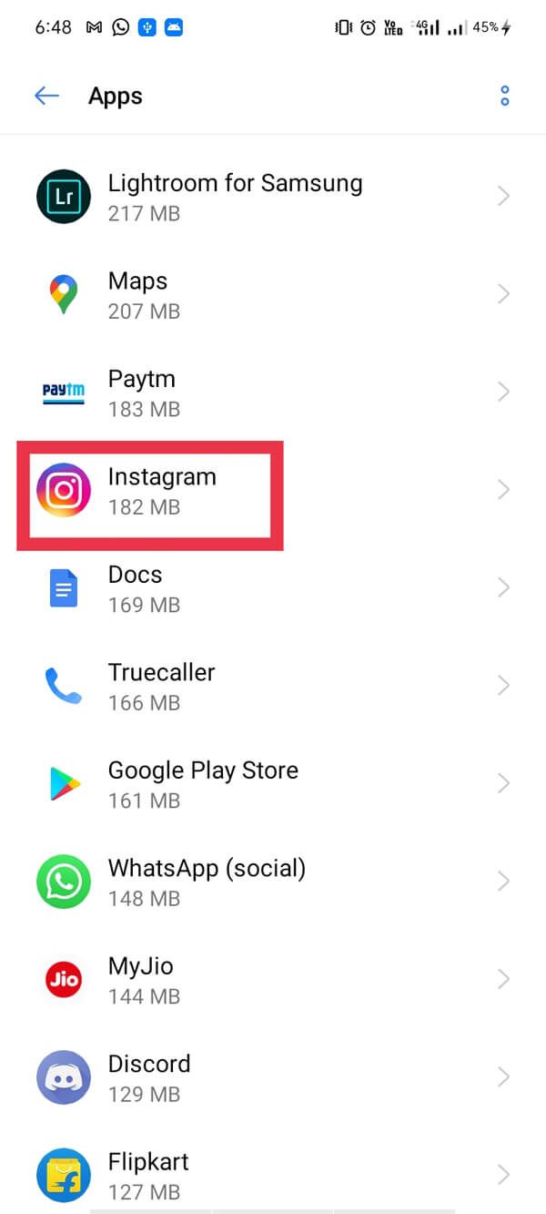 Выберите «Инстаграм» из списка.