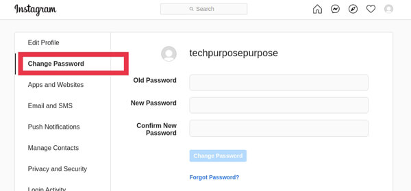 Нажмите «Изменить пароль».