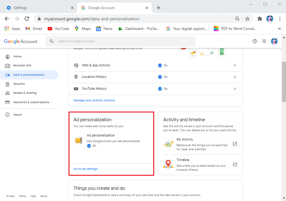 Faites défiler vers le bas et cliquez sur Personnalisation des annonces