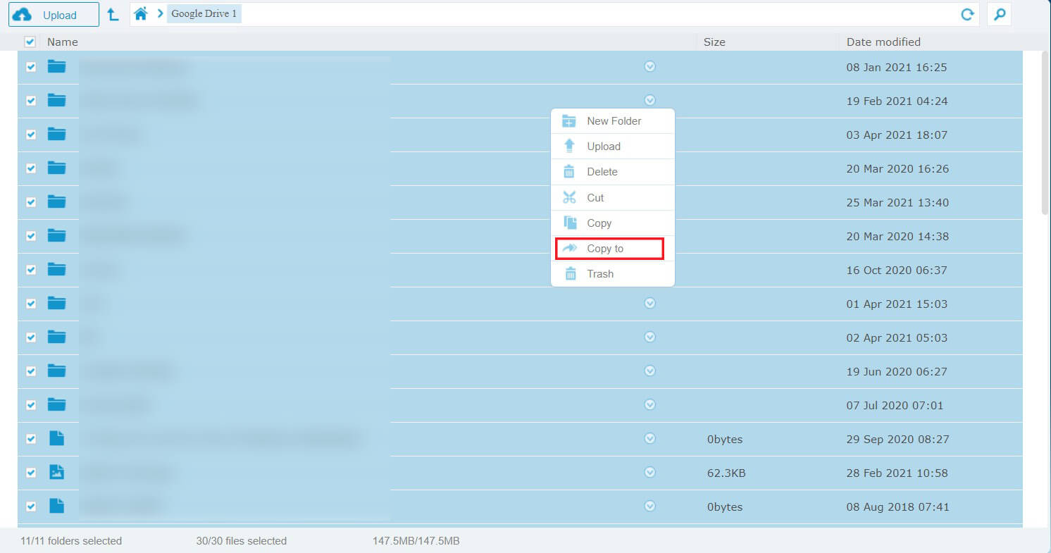 Faites un clic droit sur la sélection et cliquez sur "Copier vers" pour continuer