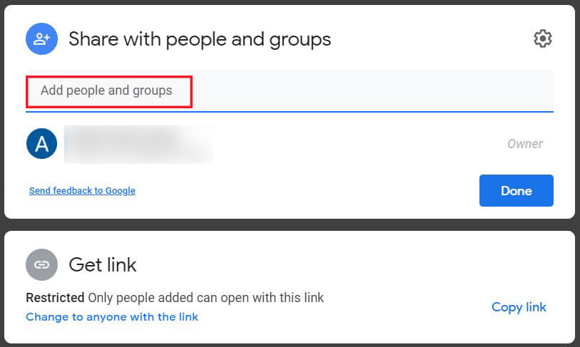 Tapez le nom du compte dans la section intitulée Ajouter des groupes ou des personnes | Comment déplacer des fichiers d'un Google Drive à un autre