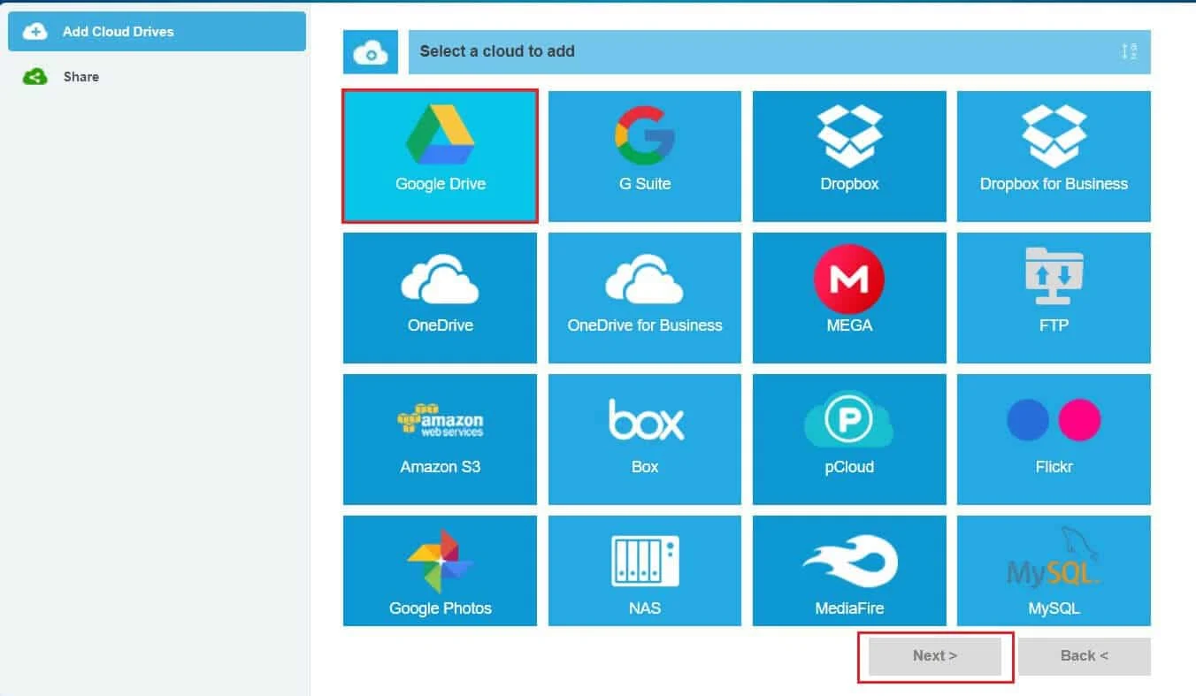 Cliquez sur Google Drive, puis cliquez sur "Suivant" pour continuer | Comment déplacer des fichiers d'un Google Drive à un autre