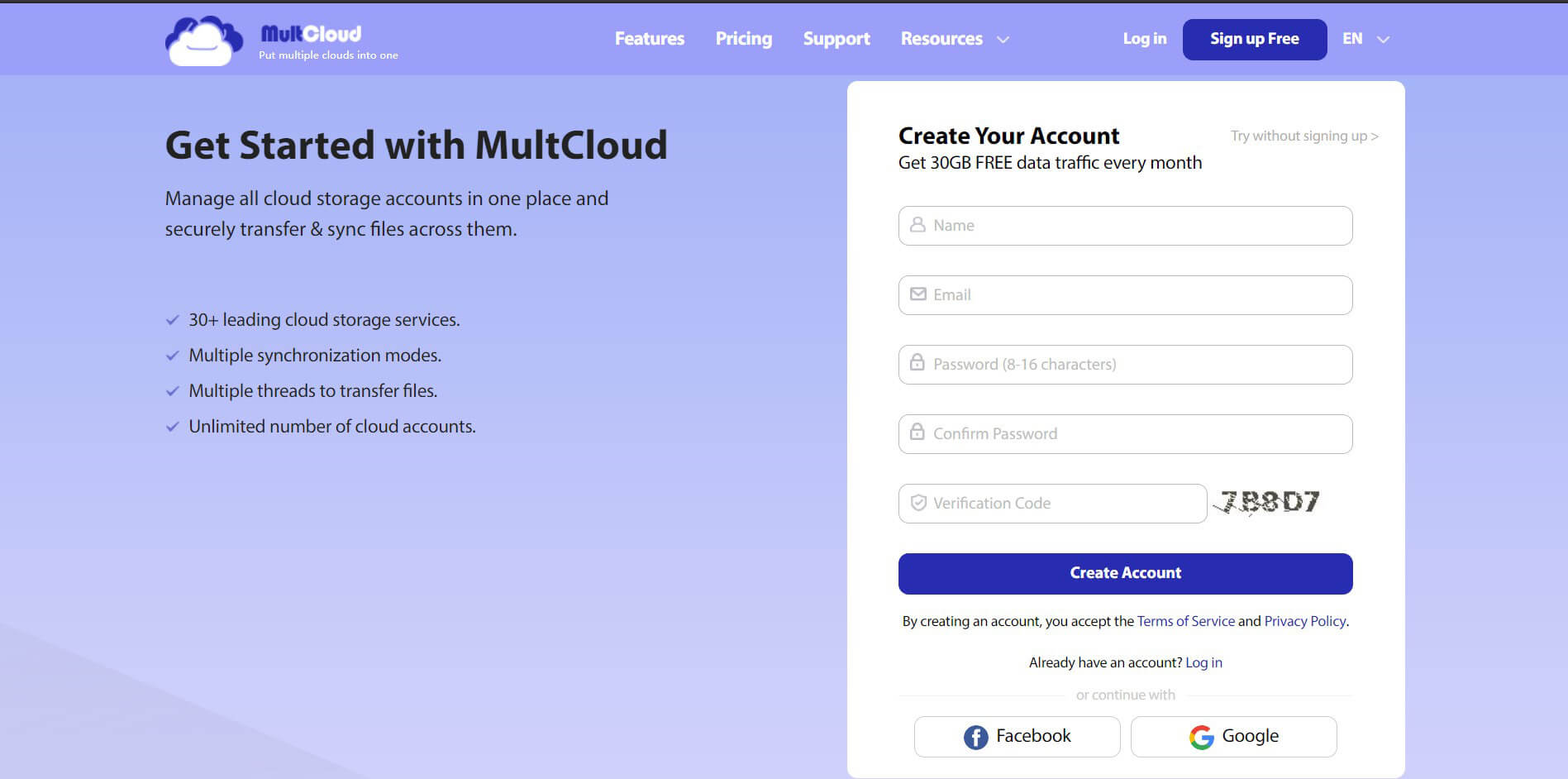 Rendez-vous sur le site MultCloud et créez un compte gratuit