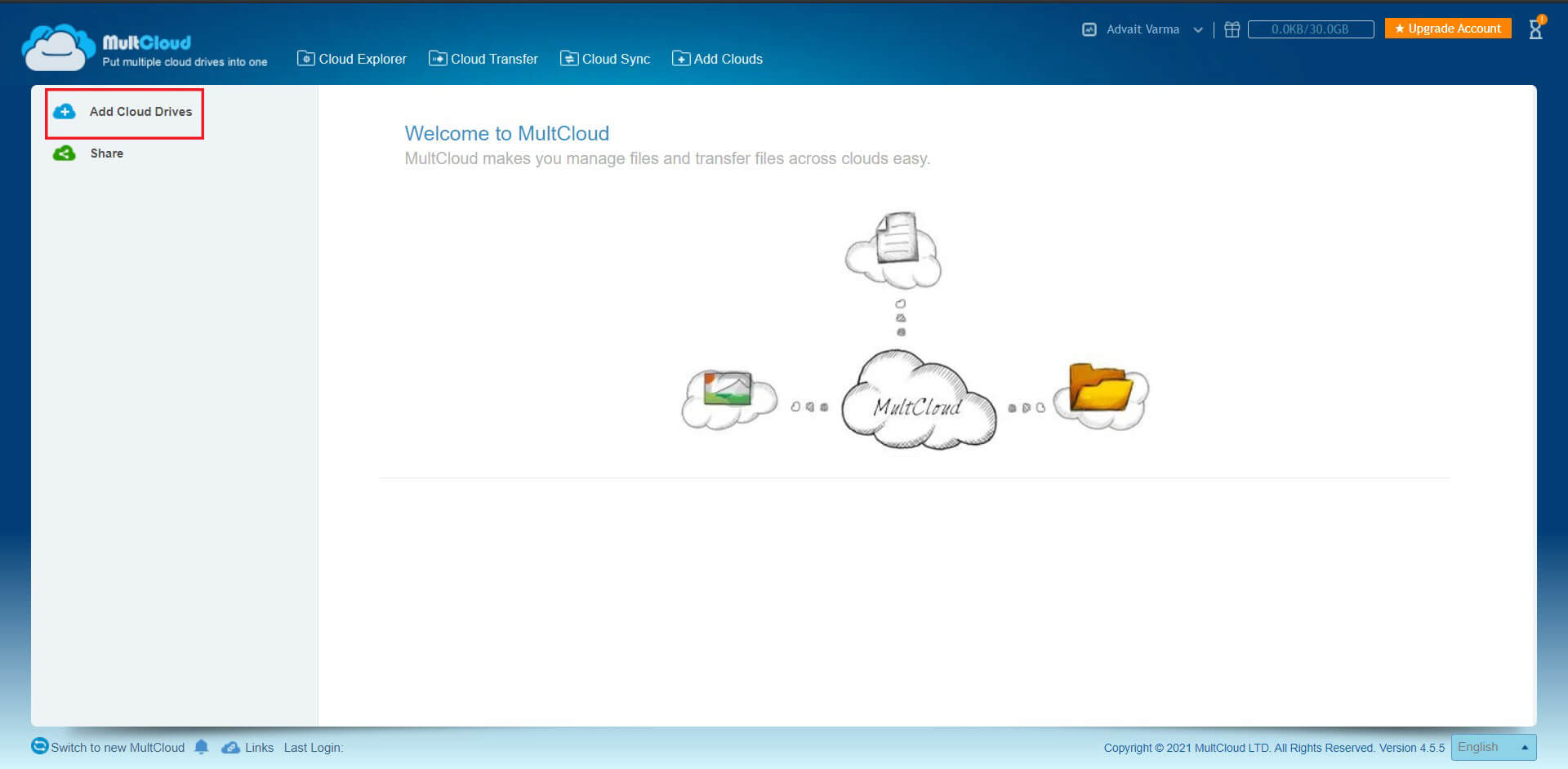 Cliquez sur l'option intitulée "Ajouter des services cloud" dans le panneau de gauche