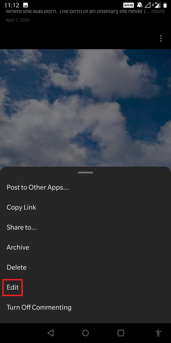 Din meniu, selectați „Editați”. | Cum să copiați subtitrările Instagram, comentariile și biografia