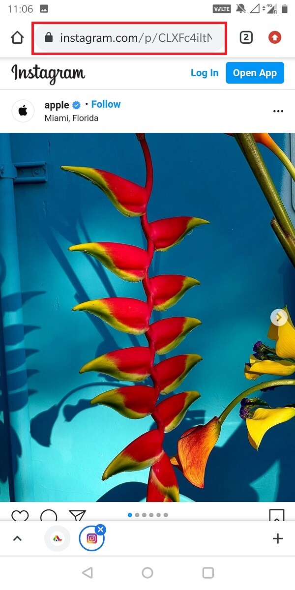 Când intri, aceeași postare se va deschide în browser.