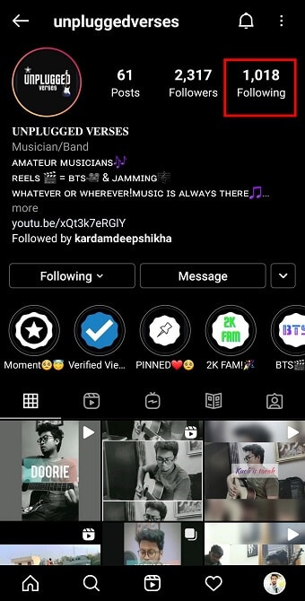 appuyez sur l'option suivante pour obtenir la liste des personnes qu'ils suivent.