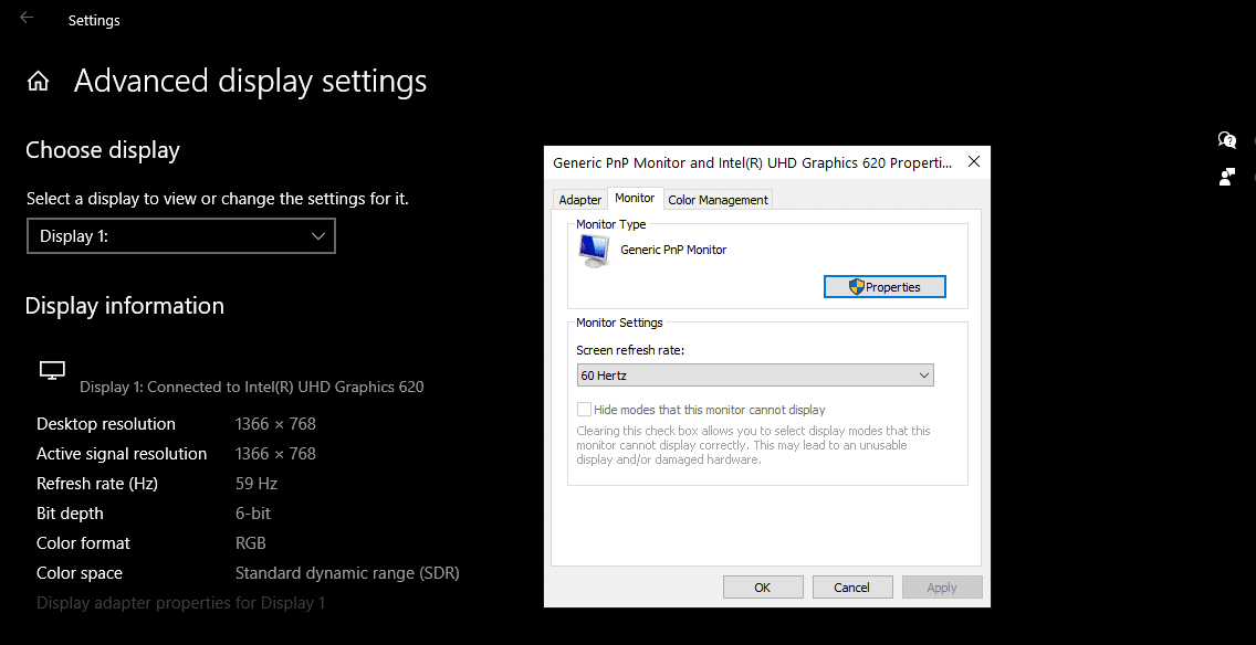 Ajustați rata de reîmprospătare și faceți clic pe OK