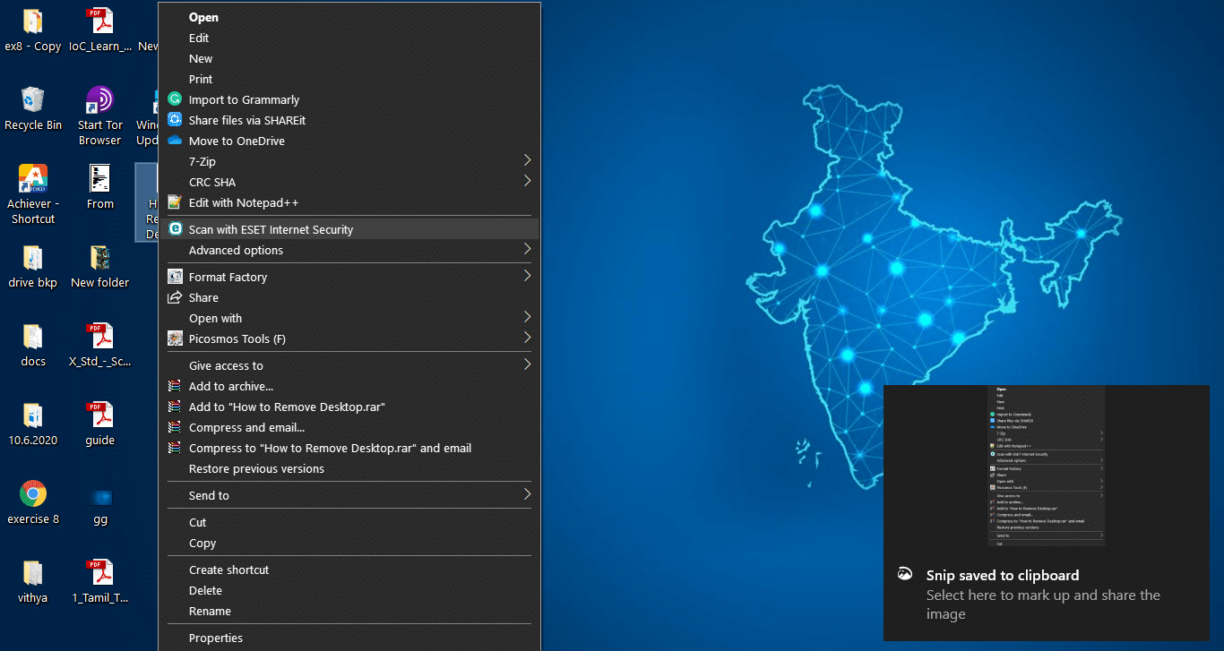 Affiche l'option d'analyse en tant qu'analyse avec ESET Internet Security | Comment supprimer le fichier desktop.ini de votre ordinateur