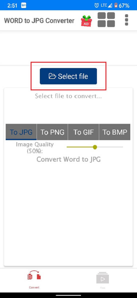 Dans l'application, appuyez sur sélectionner le fichier