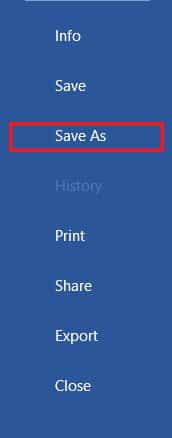 Dans les options, cliquez sur Enregistrer sous