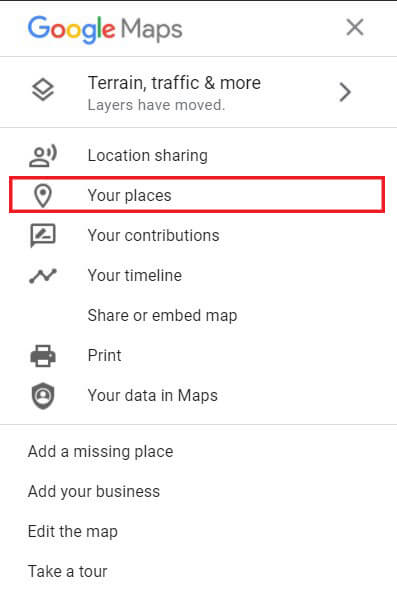 从选项中,单击您的位置