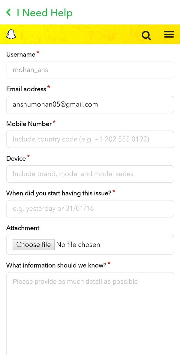 Remplissez le formulaire restant avec des détails précis