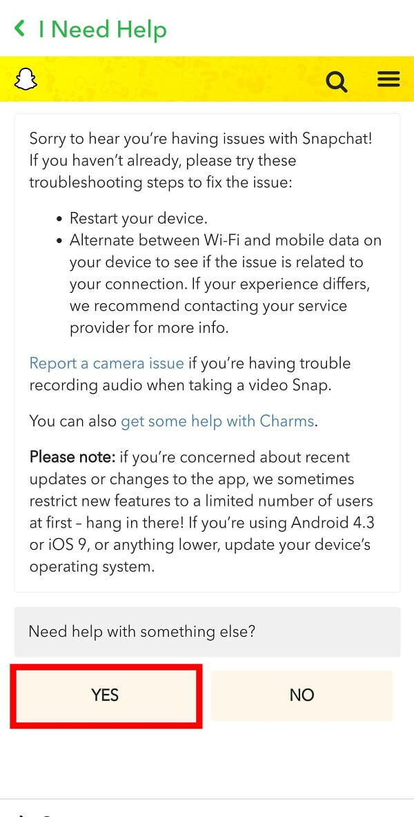 Une boîte de dialogue apparaîtra avec Besoin d'aide pour autre chose en bas de la page. Appuyez sur Oui.