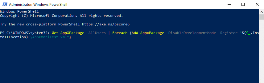 Tapez la commande pour utiliser la commande Powershell pour réparer le bouton Windows qui ne fonctionne pas