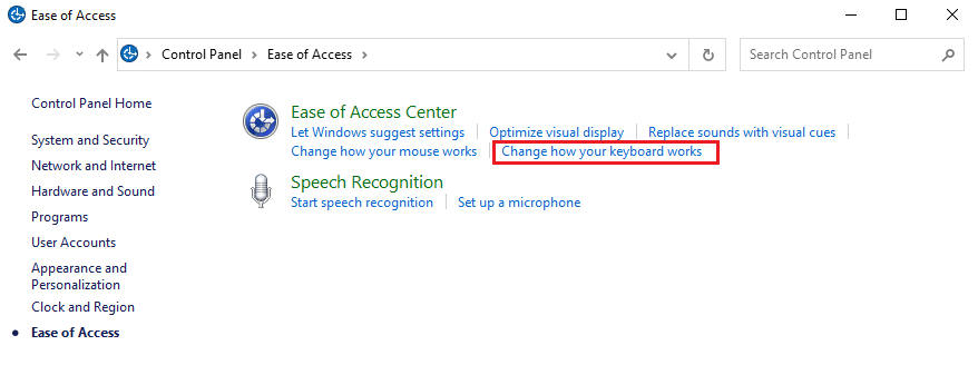 changer le fonctionnement de votre clavier | Correction du bouton de démarrage de Windows 10 ne fonctionnant pas