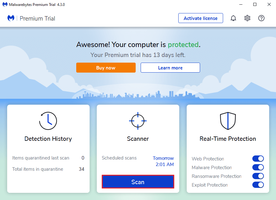 Lancez le logiciel et cliquez sur l'option de numérisation | Correction du bouton de démarrage de Windows 10 ne fonctionnant pas