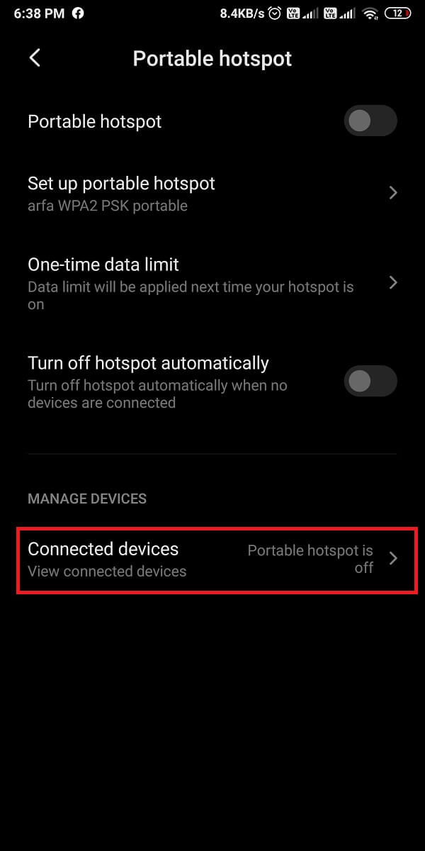Appuyez sur Appareils connectés. | Fix Mobile Hotspot ne fonctionne pas sur Android