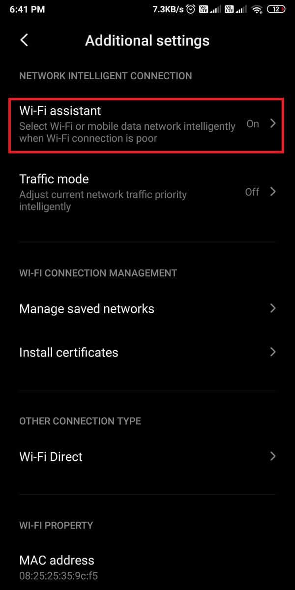 Appuyez sur Assistant Wi-Fi ou Commutateur de réseau intelligent. | Fix Mobile Hotspot ne fonctionne pas sur Android