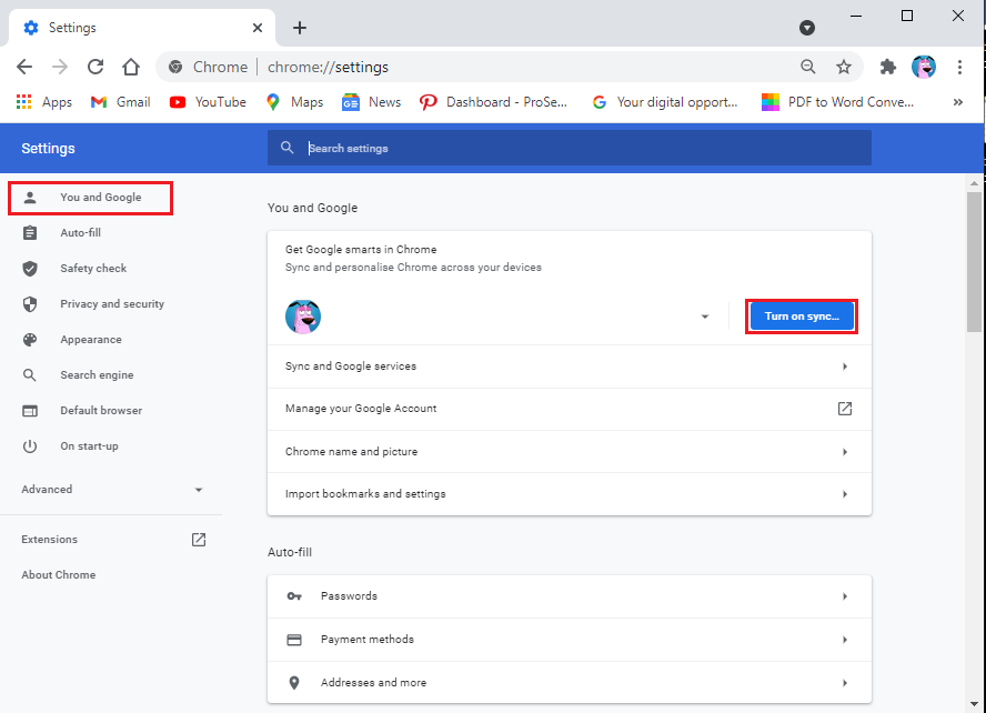 Cliquez sur activer la synchronisation à côté de votre compte Google