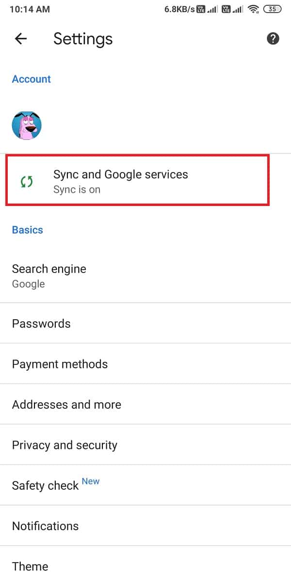 Appuyez sur la synchronisation et les services Google