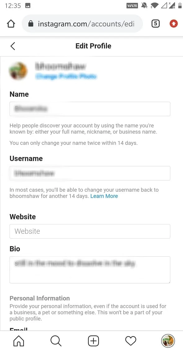 Sélectionnez l'option Modifier le profil en haut de l'écran.