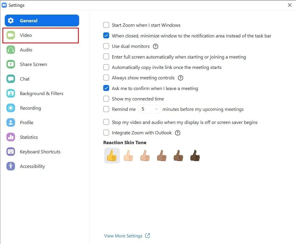 Dari opsi, klik Video