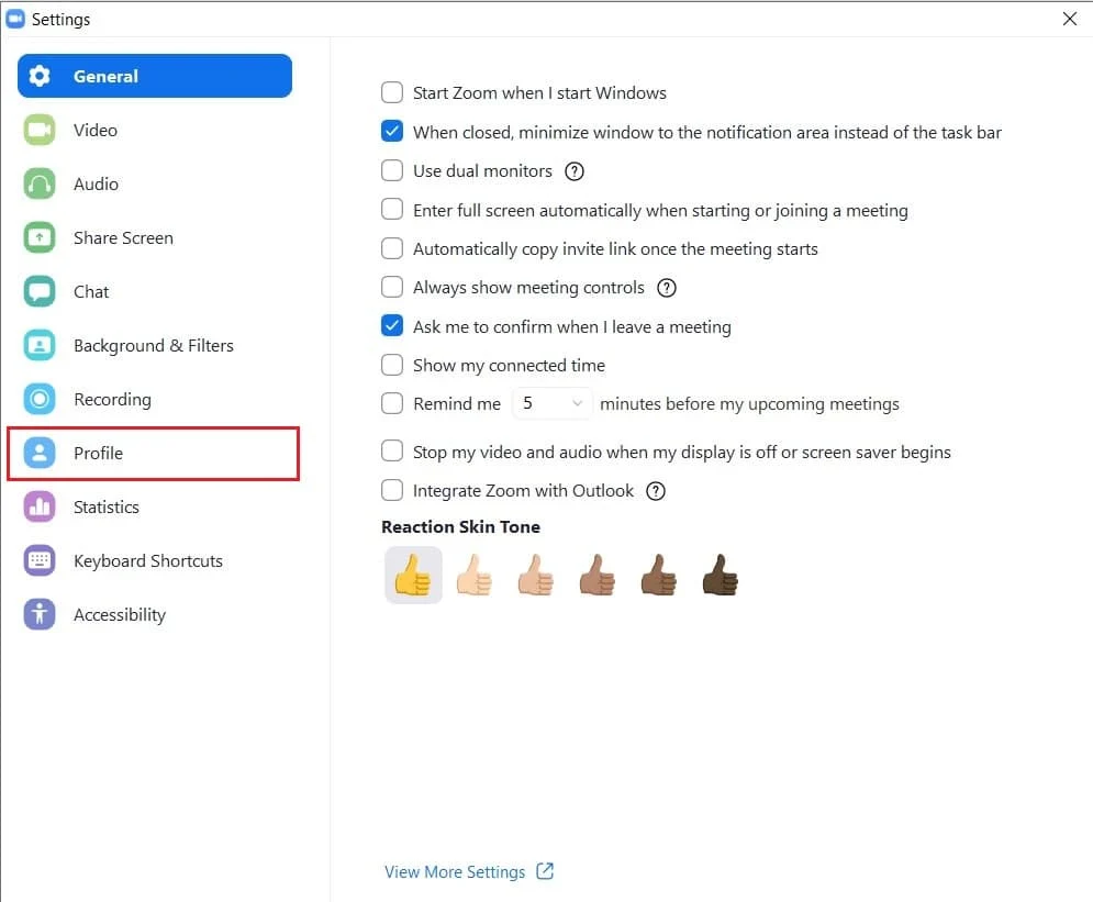 Dari panel di sebelah kiri, klik pada profil