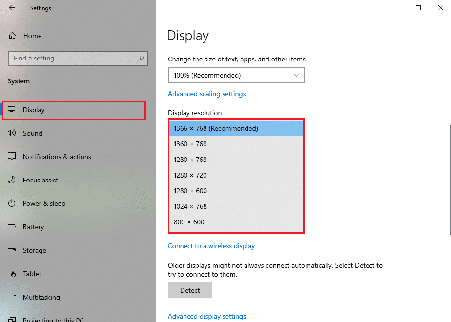 Cliquez sur le menu déroulant sous résolution d'affichage | Comment ramener la fenêtre hors écran sur votre bureau